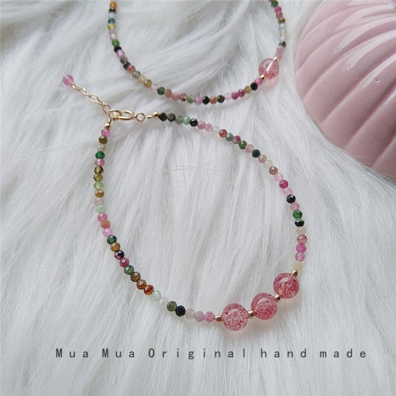 [Hàng Mới Về] Vòng Tay Đính Hạt Pha Lê Dâu Tây Màu Kẹo Ngọt Ngào Đáng Yêu Dành Cho Nữ