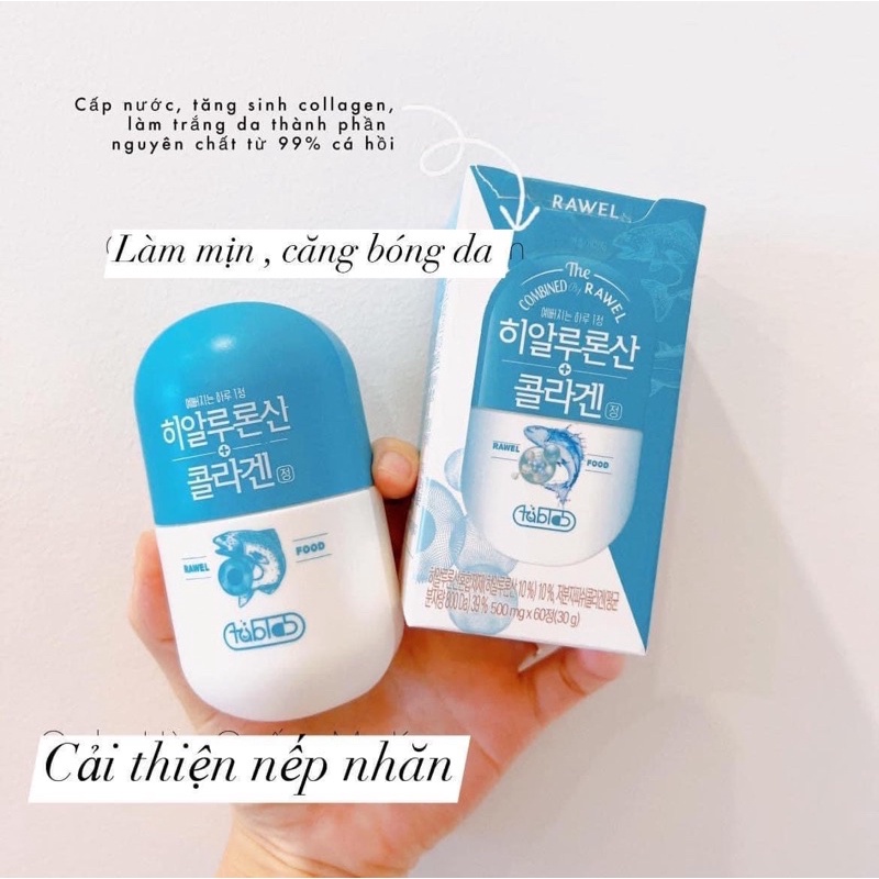 Viên uống cấp nước bổ sung collagen làm trắng chống lão hoá từ cá hồi Rawel 60v (mẫu mới)
