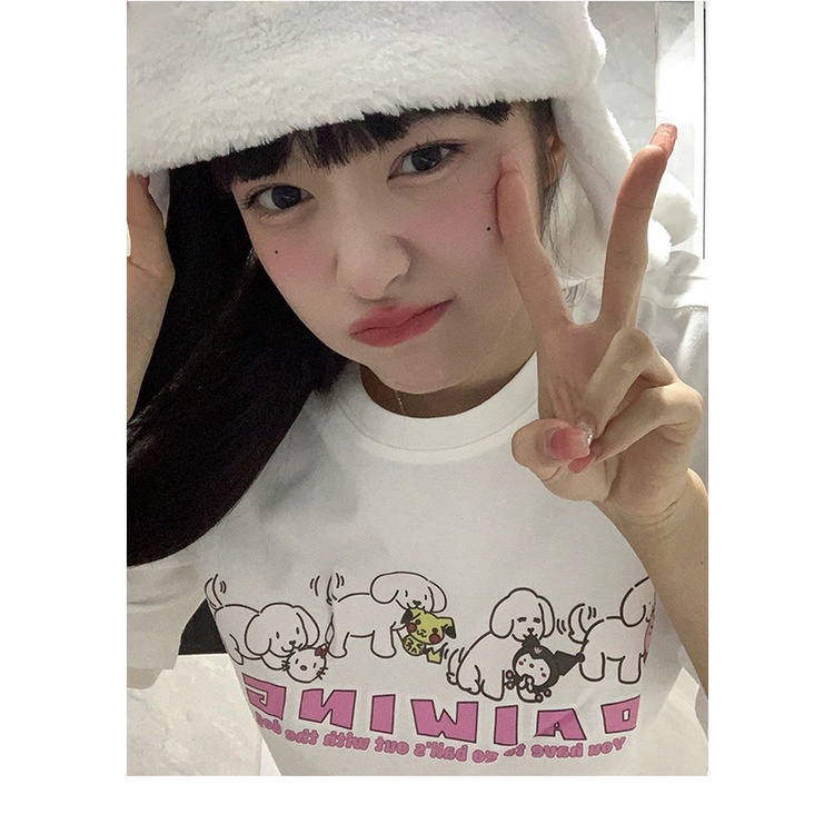 100% cotton short-sleeved men and women students cute letter printing all-match ins style salt series niche design white T-shirt 6IBF