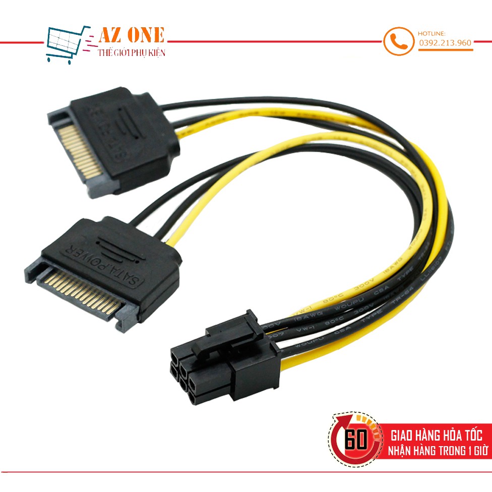 Cáp nguồn 2 SATA sang 6 Pin PCI-E cho Card VGA