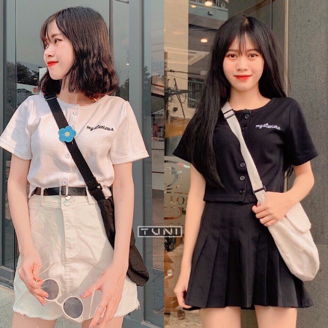 [HÀNG HOT] Áo Croptop Cúc Mysterious Cộc Tay