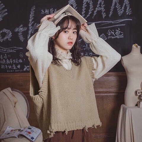 CÓ SẴN-Áo gile len cổ V không tay ulzzang