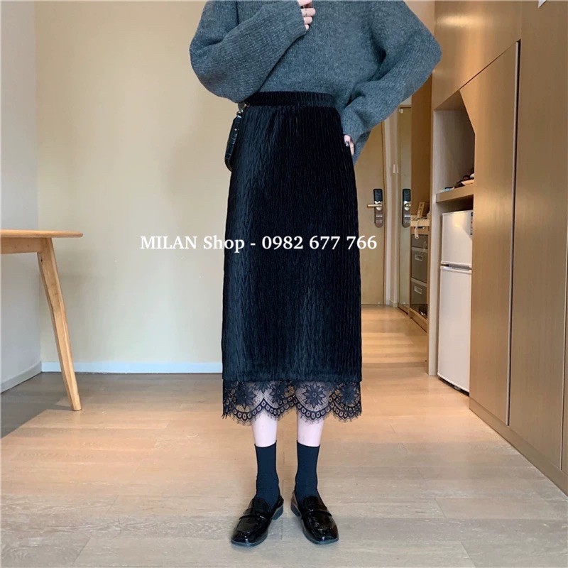 Chân váy nhung phối ren mặc được 2 mặt | BigBuy360 - bigbuy360.vn