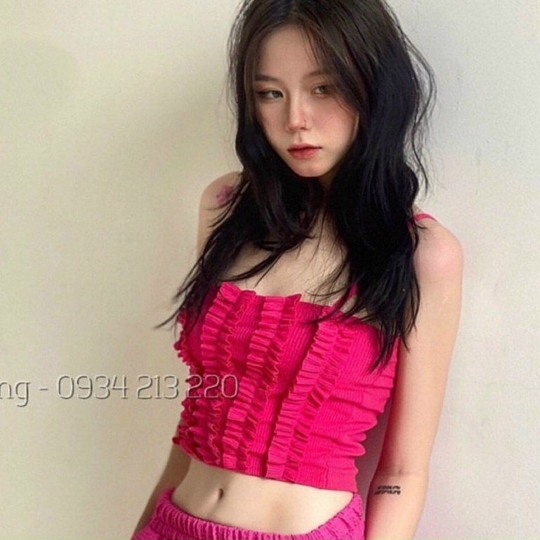 Áo Kiểu Nữ Hai Dây Phối Bèo Mặt Trước Siêu Xinh