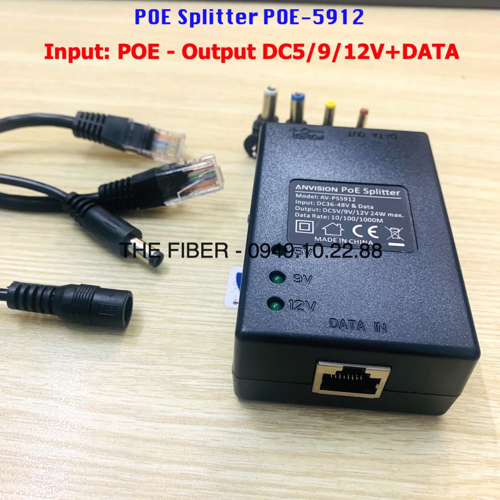 Bộ tách tín hiệu DATA và nguồn DC 5V/9V/12V từ POE - POE Splitter POE5912