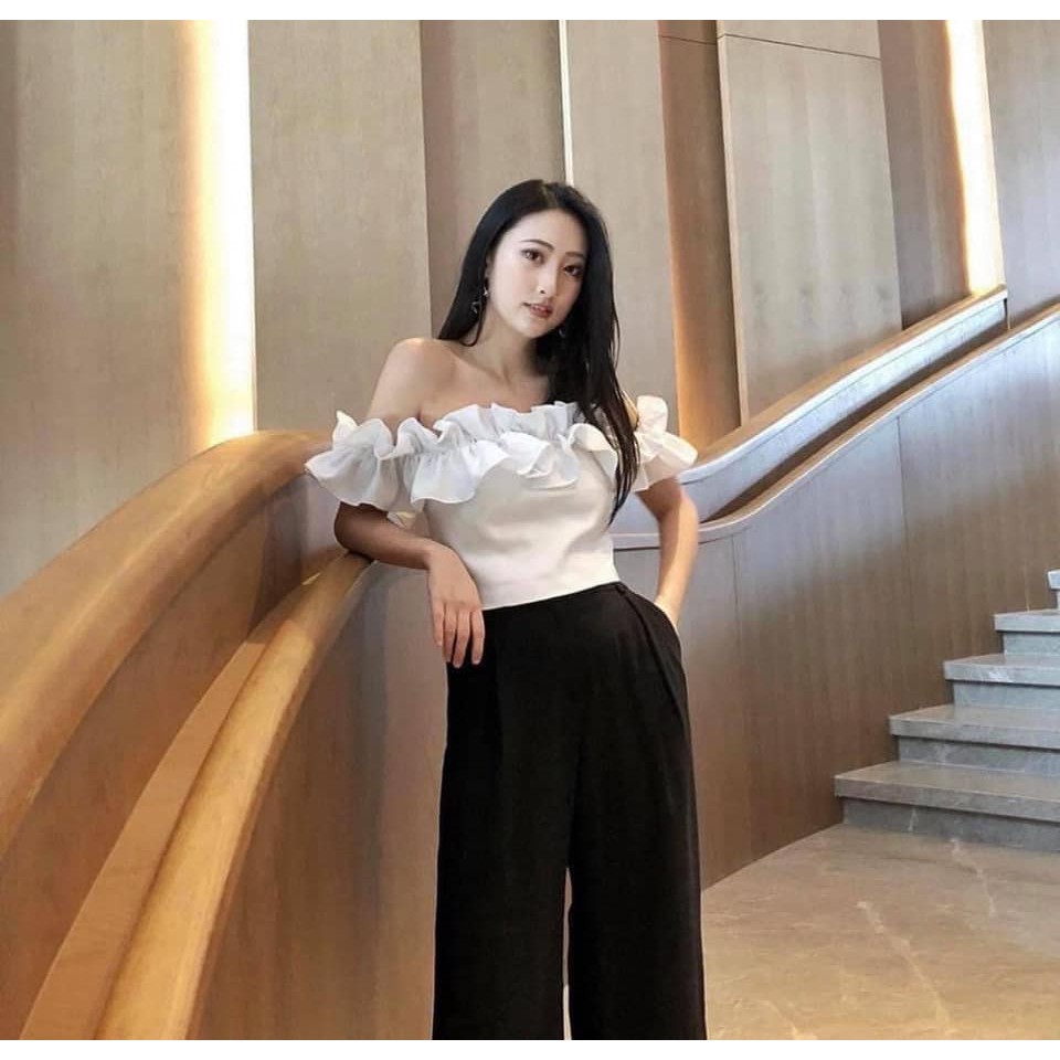 Áo nữ kiểu trễ vai nhún bèo freesize màu trắng và đen  MSA261