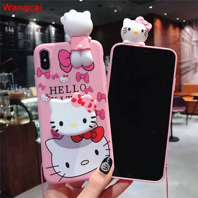 Ốp điện thoại tpu mềm+giá đỡ+dây đeo Hello Kitty cho Samsung Galaxy J7 Pro J6 J6+ J4 Core J4+ Plus 2018 J5 J3 Pro J2