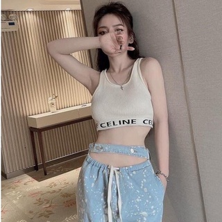 Áo Tăm croptop viền bo chữ CL xinh dáng ngắn