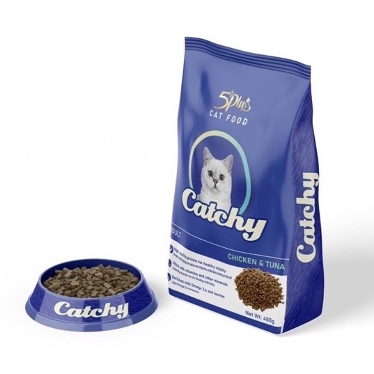 Hạt khô Catchy 5Plus gói 400g cho mèo trưởng thành vị gà, cá ngừ, 100% dinh dưỡng cân bằng và hoàn chỉnh