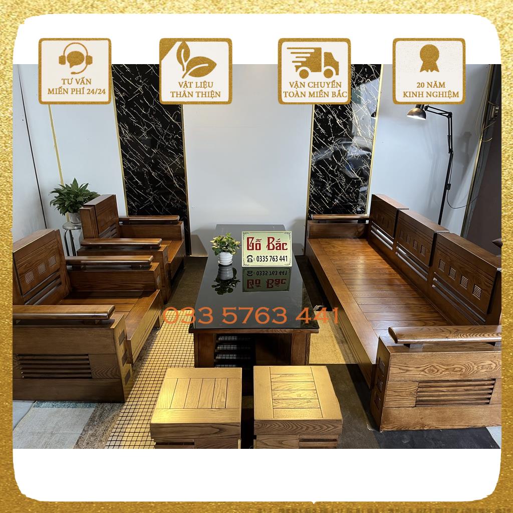 Ảnh thật sofa đối gỗ sồi nga 100% giá gốc tại xưởng kích thước ghế dài 2m3