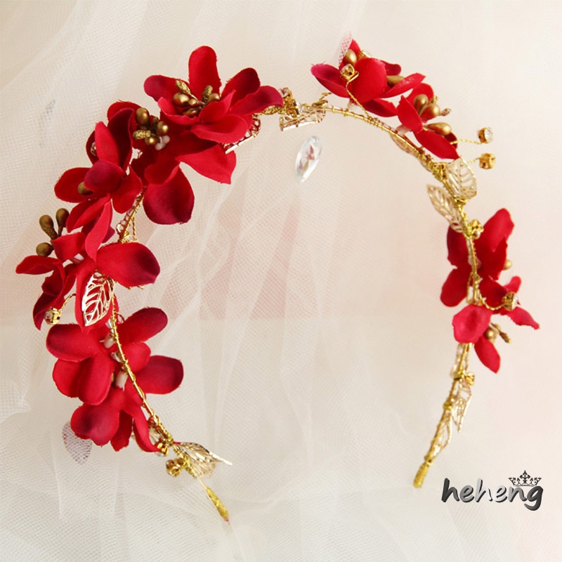 Kẹp Tóc Họa Tiết Hoa Màu Đỏ Tươi Mới Thời Trang Cho Cô Dâu