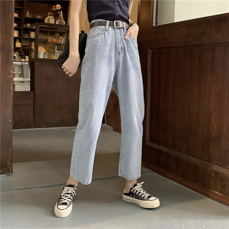 Quần jeans PEPPERMINT 40791 dáng lửng cạp cao ống suông thời trang