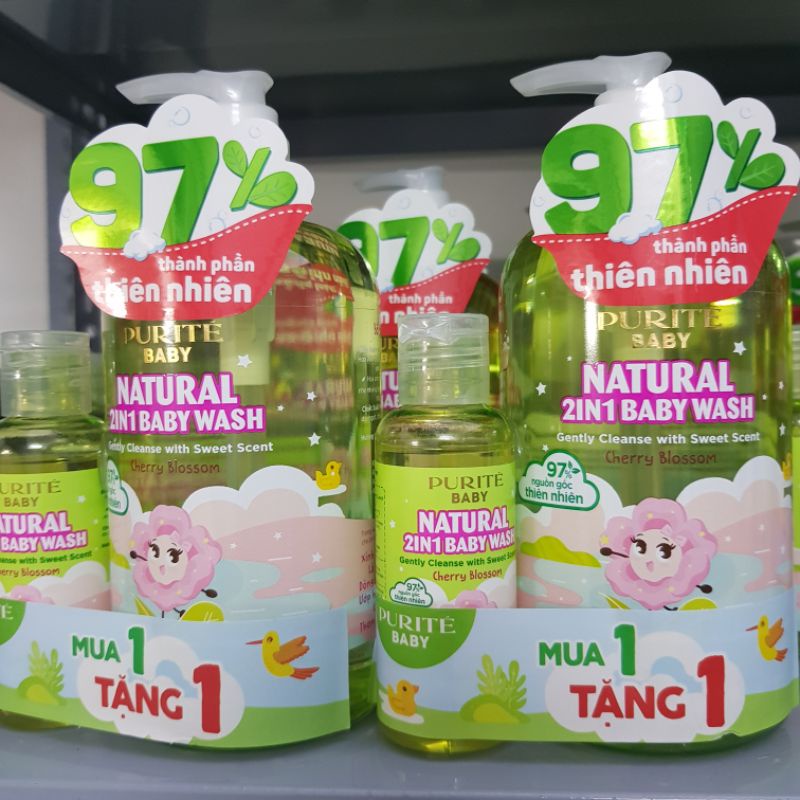 (date 18/03/2023) tặng kèm chai 58,5ml Sữa tắm gội thiên nhiên cho bé Purite Baby hương cam ,hoa hồng,hoa cúc 500ml