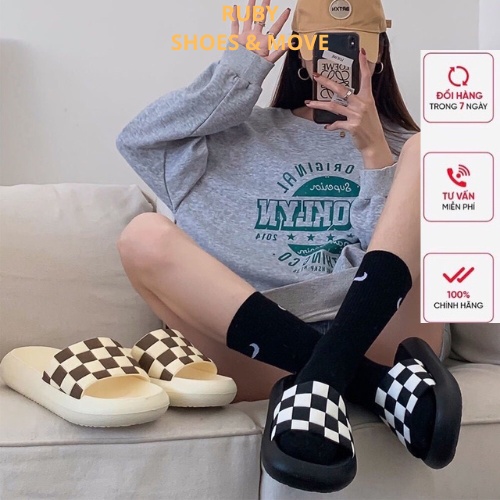 Dép Bánh Mì Nữ Kẻ Ô Vuông Chất Liệu EVA Đế Cao Su Non Nguyên Khối Hàng QC Loại 1 Siêu CUTE