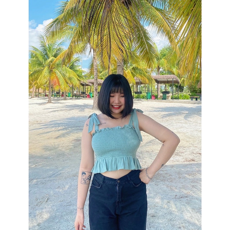 Áo croptop nơ lưng, thiết kế nhúng smocking co giãn DOKESI (có bigsize) - Bowie Top