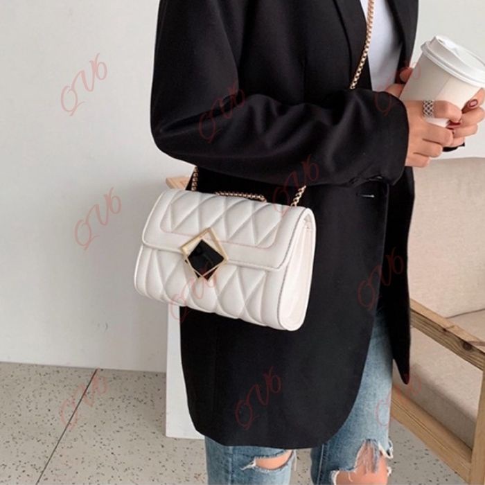 Túi xách nữ khóa hình vuông, Túi đeo chéo mini chất da siêu đẹp phong cách hàn quốc - QV Fashion