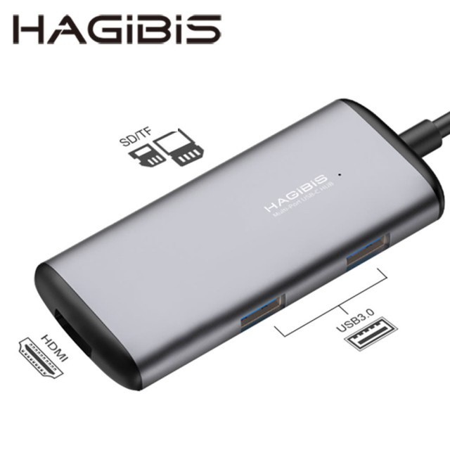 Hub 5 in 1 Hagibis USB TypeC To USB3.0X2 + SD / TF + HDMI