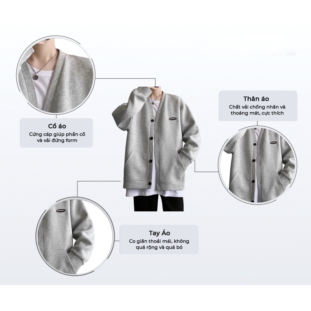 Áo Khoác Nỉ Bông Hàn Quốc Unisex Form Rộng Màu Xám CADI 798