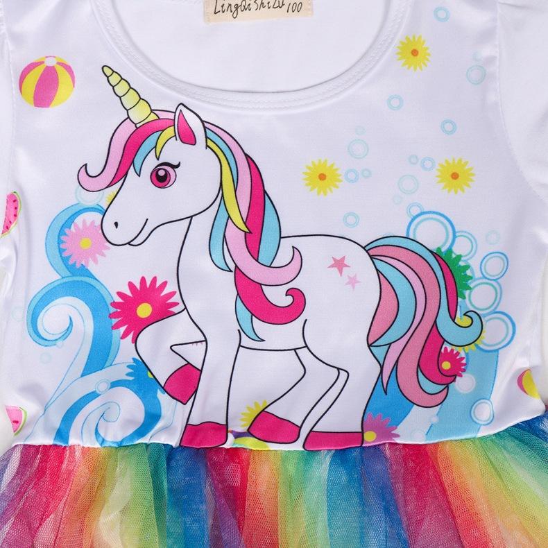 Năm Mới Quần Áo Trẻ Em Màu Cầu Vồng Trang Phục Dự Tiệc Unicorn Dresses Dễ Thương In Hình Động Vật Unicorn Dress Cho Trẻ Em Cô Gái 3-10 Năm