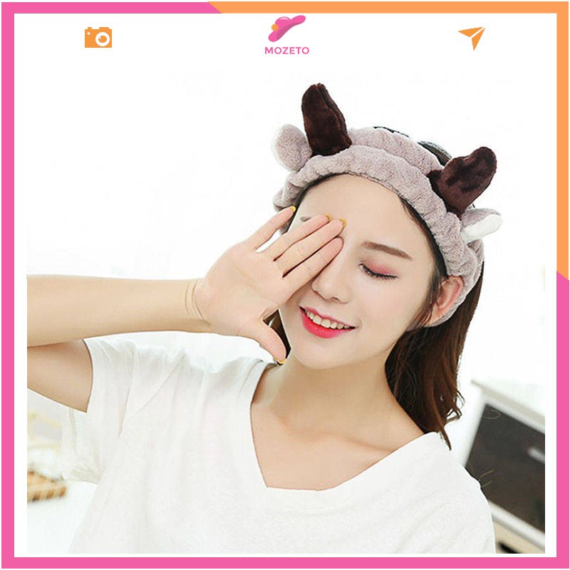 Băng đô trang điểm rửa mặt sừng hươu Turban cài tóc mềm mịn; S21 - MOZETO