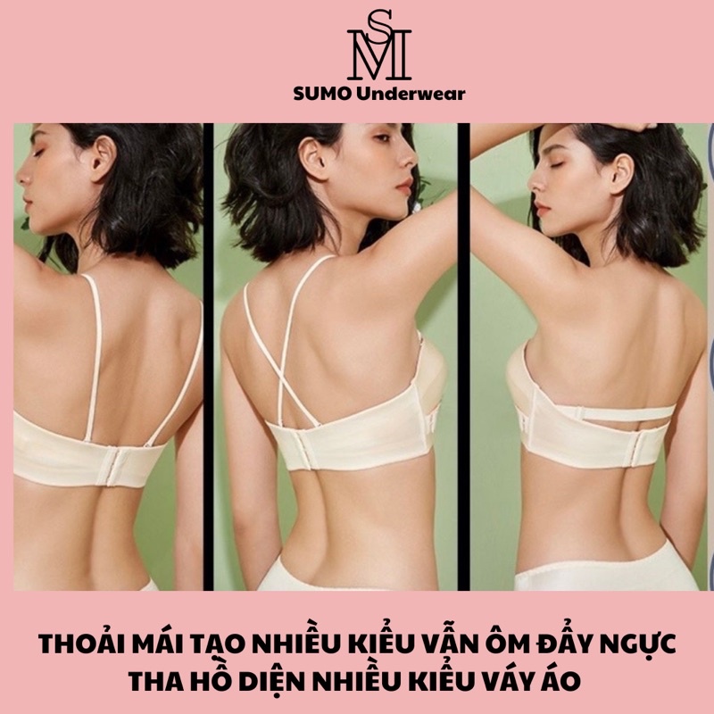 Áo ngực không dây cao cấp chống tụt, mút đệm thông hơi dày nâng ngực, tạo khe. Áo quây cúp ngực. Ảnh và video thật. Sumo