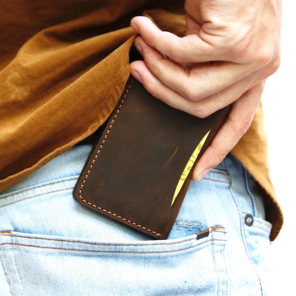 Ví mini da bò thật nguyên tấm Bóp Da Nam Đẹp Handmade May Thủ Công SVN9901