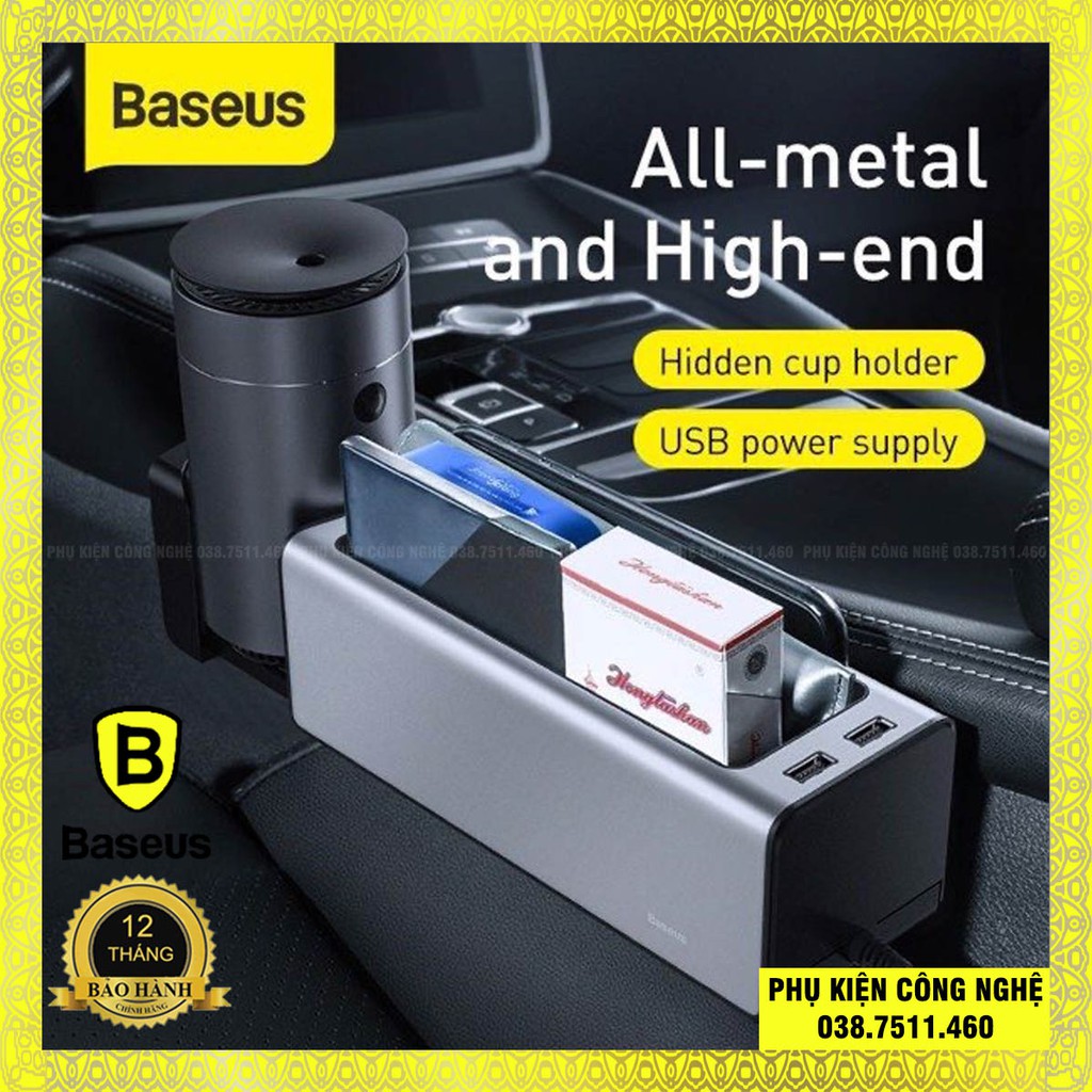 Ngăn chứa đồ tiện dụng tích hợp Dock sạc USB dùng trên xe hơi Baseus Deluxe Metal Armrest Console Organizer