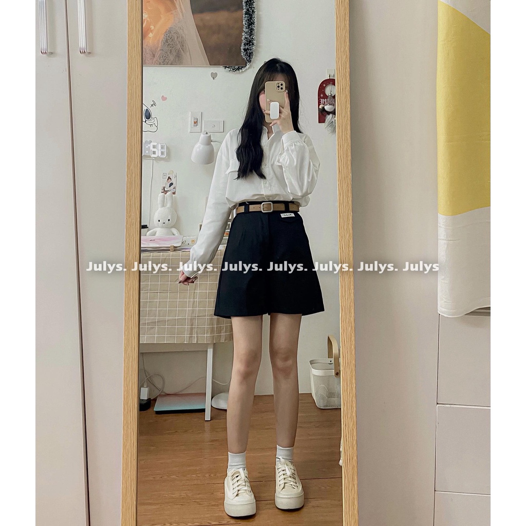 Quần short kaki thô ống rộng kèm đai Julys (ảnh THẬT kèm video)