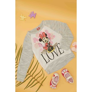Áo phông bé nữ trắng tay ghi mickey