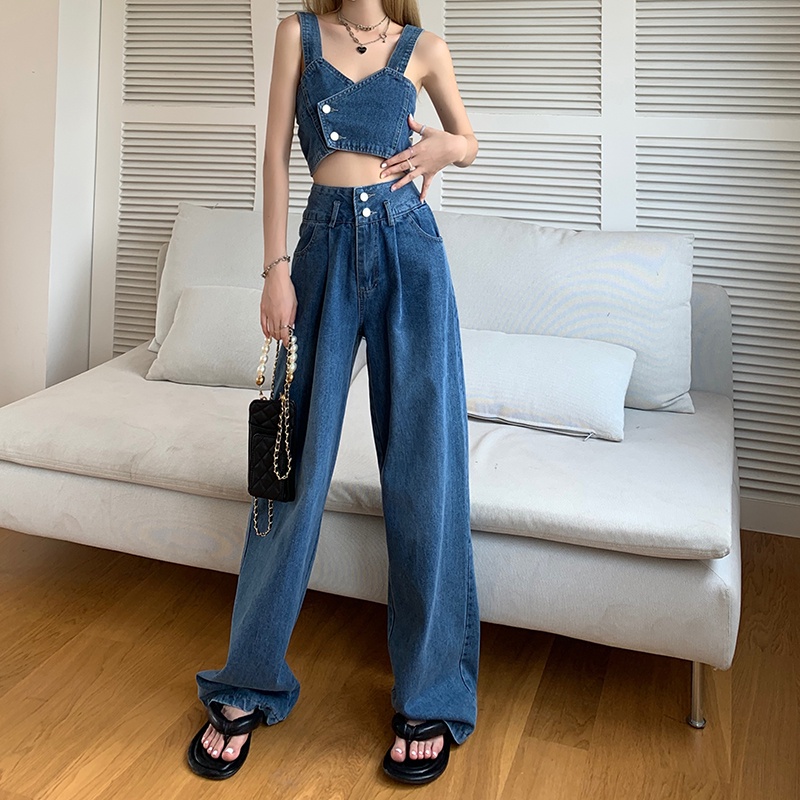 Bộ Áo Sát Nách + Quần Denim Dài Thời Trang Mùa Hè Cá Tính