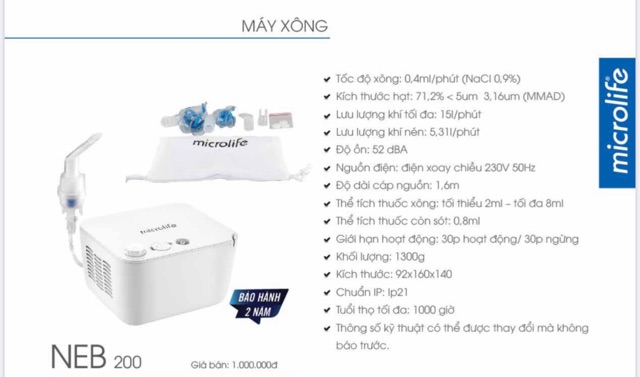 [CHÍNH HÃNG] Máy xông khí dung, mũi họng MICROLIFE NEB200 (Thụy Sĩ) hỗ trợ phòng, ngăn các bệnh đường hô hấp, mũi, xoang
