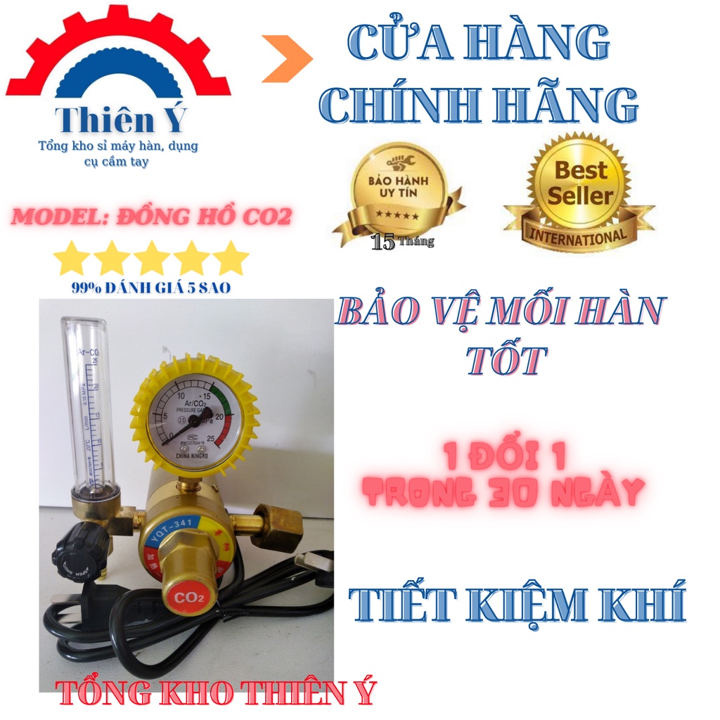 đồng hồ khí CO2 tiết kiệm khí chuyên dụng máy hàn mig+ thân kim loại bền | thiên ý shop