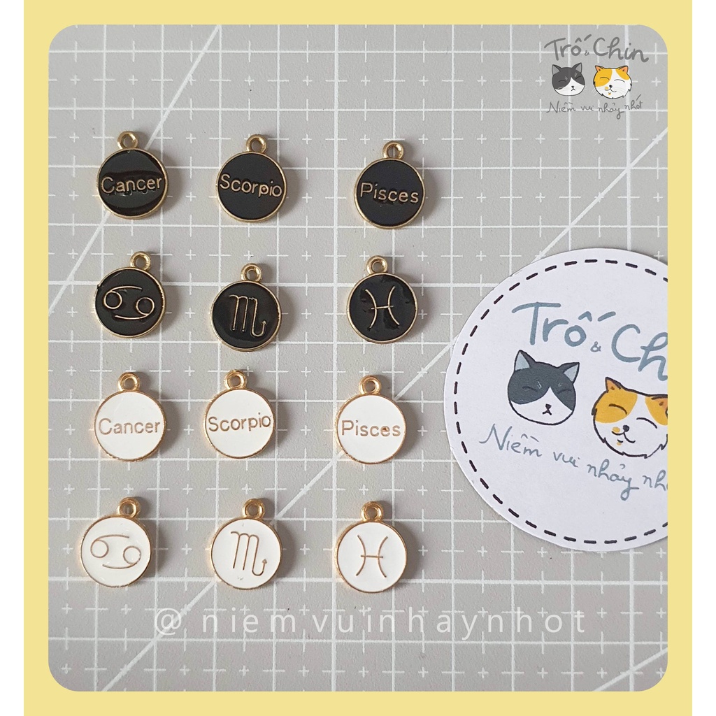 Charm kim loại cung Hoàng Đạo Zodiac Sign 2 màu đen trắng (hỗ trợ nối xích)