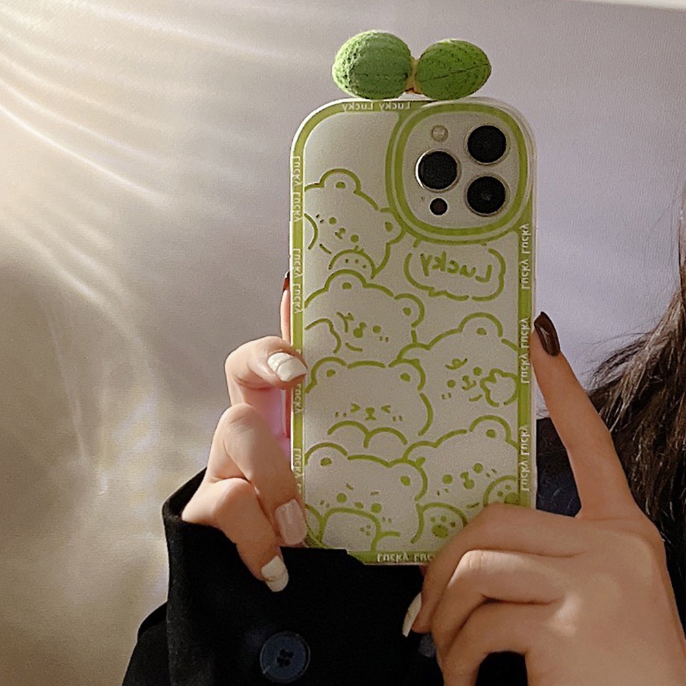 Ốp Điện Thoại TPU Mềm Chống Sốc In Hình Gấu Hoạt Hình + Nơ Cho iPhone 11 12 13 Pro max mini XS max xr 7 8 se2020 plus