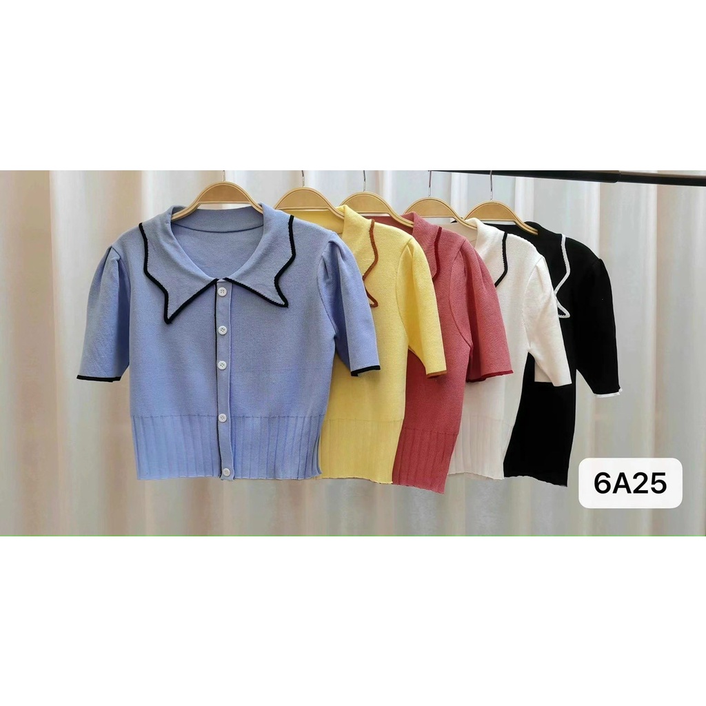 Áo Len Dệt Kim Tay Ngắn Cổ Cánh Bướm Độc Lạ Phong Cách Hàn Quốc Smide Clothing