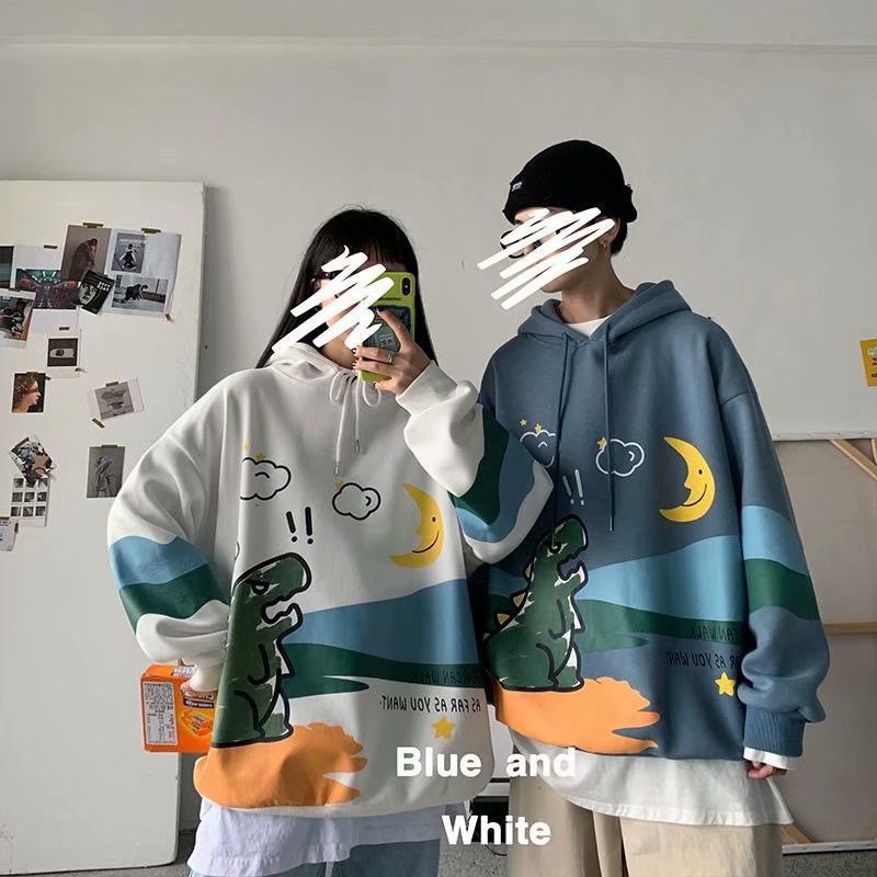 Áo hoodie dáng rộng in họa tiết khủng long hoạt hình cao cấp thời trang dành cho cả nam và nữ | BigBuy360 - bigbuy360.vn