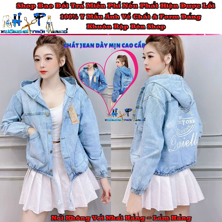 Áo khoác jean nữ có mũ cao cấp in chữ siêu xinh mẫu mới thời trang hot 2020 | BigBuy360 - bigbuy360.vn