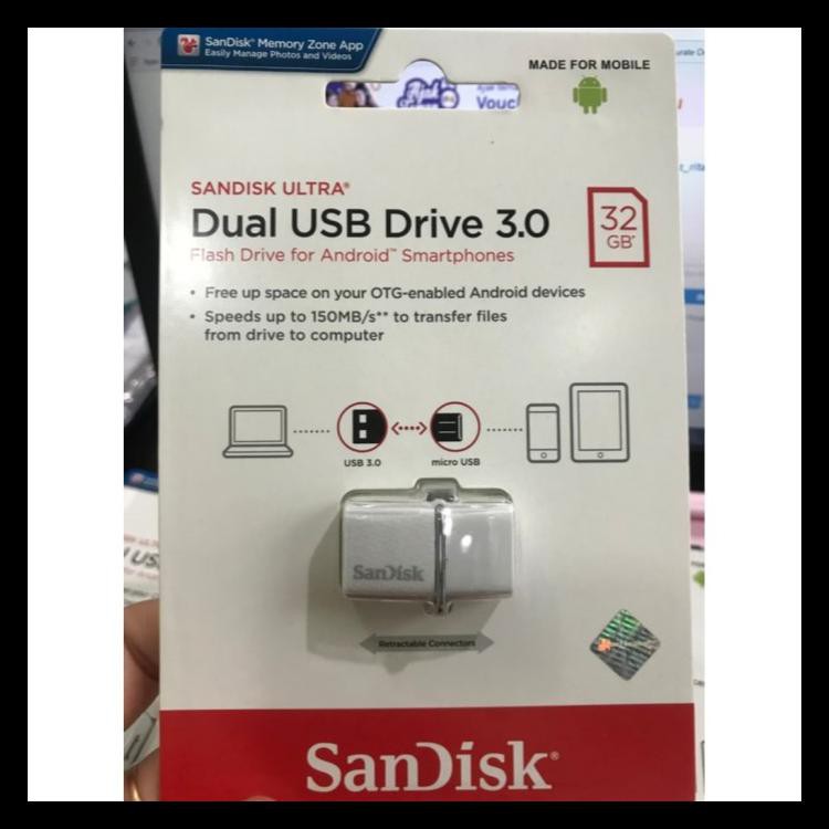 Usb 3.0 Sandisk 130mb / S Ultra Dual Drive Usb Otg 32gb / Usb Mã 171