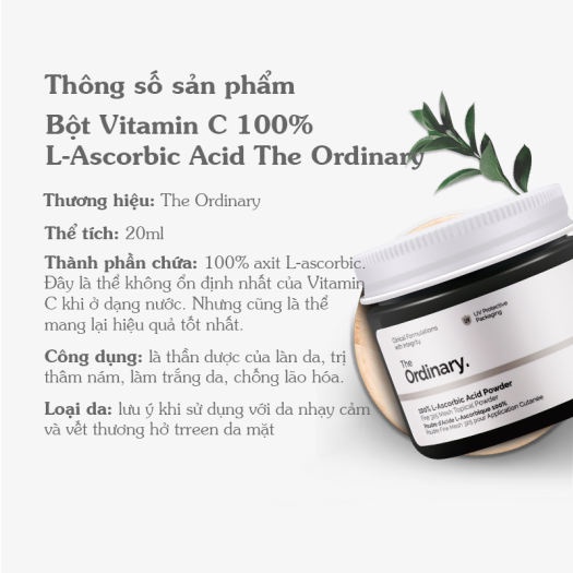 Bột Vitamin C 100% The Ordinary L-Ascorbic Acid Powder 20g