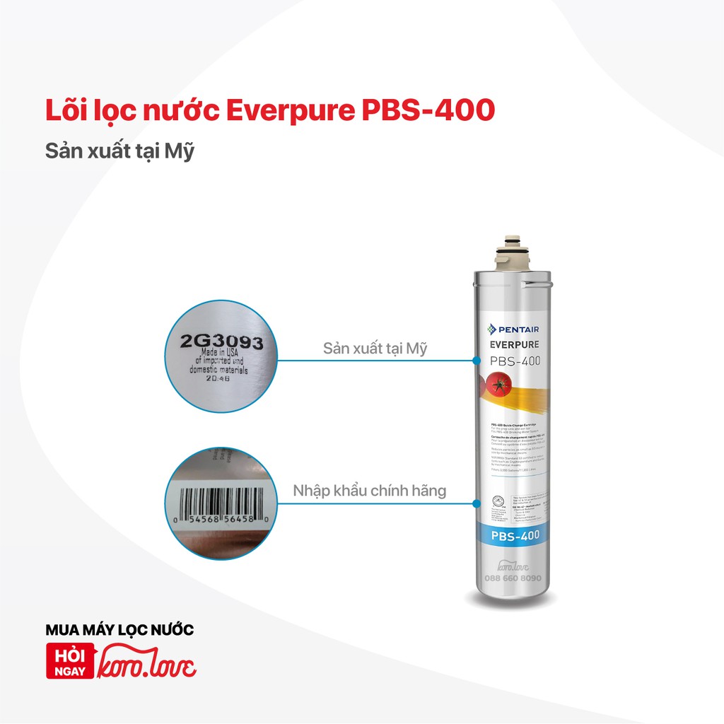 Máy Lọc Nước lắp dưới bồn rửa Pentair Everpure PBS-400 + vòi Pentair chính hãng - Made in USA - lọc nước sạch lưu khoáng