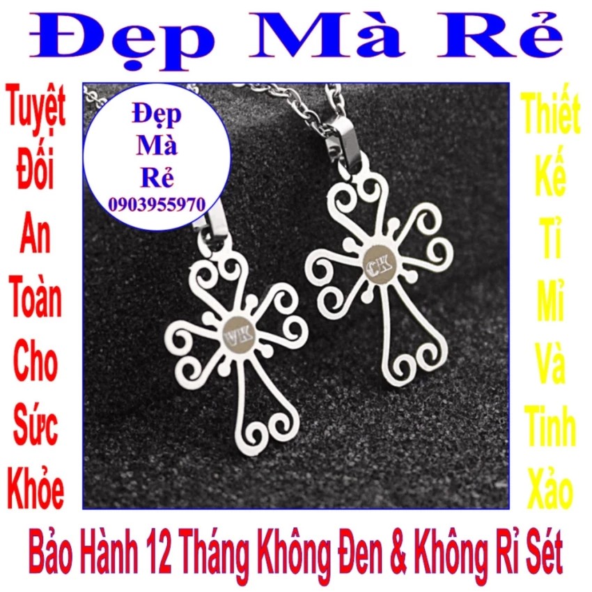 Dây chuyền cặp inox Đẹp Mà Rẻ hình thánh giá khắc chữ VK / CK - Giá trên là 1 cặp = 2 sợi như hình