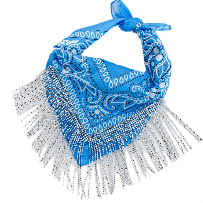 Khăn Trùm Đầu Bandana Đính Đá Tinh Xảo Với Tua Rua Màu Bạc Cho Unisex