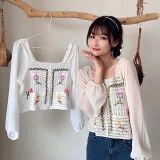 Áo kiểu nữ dài tay cổ vuông thời trang