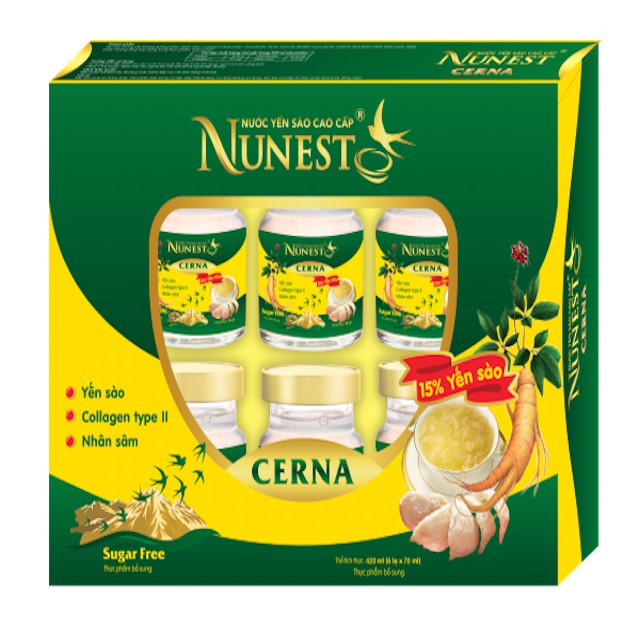 Hộp yến sào cao cấp nhân sâm không đường Nunest Cerna (6 lọ x 70ml)