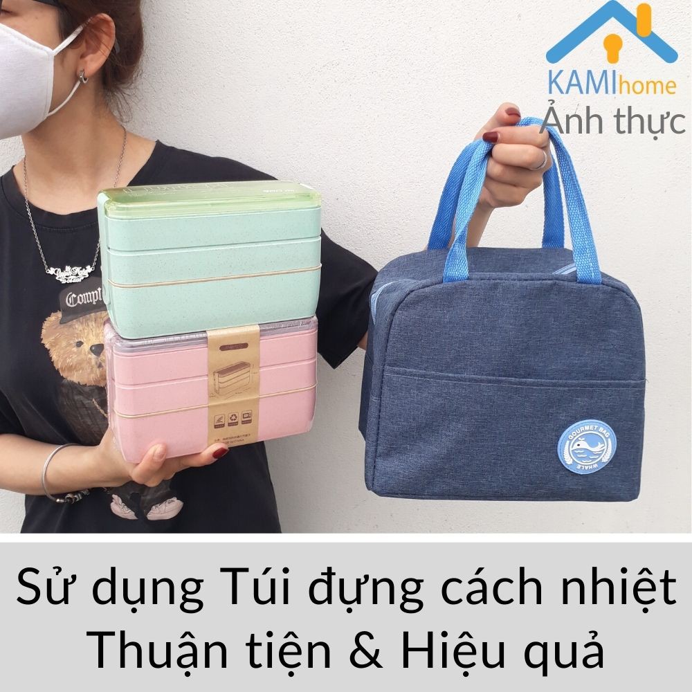 Hộp cơm đựng thức ăn văn phòng 3 tầng 900ml hâm nóng trong Lò vi sóng nắp chống tràn Kami20052