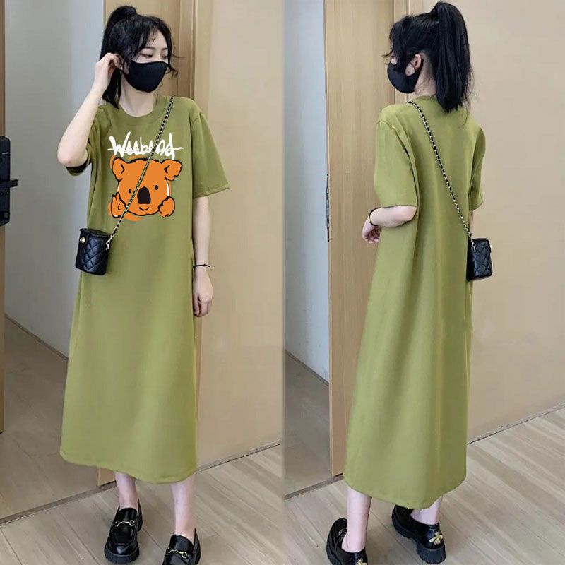 Đầm Thun Dài Qua Gối Tay Ngắn Dáng Rộng Phong Cách Hàn Quốc Thời Trang Mùa Hè Cho Nữ