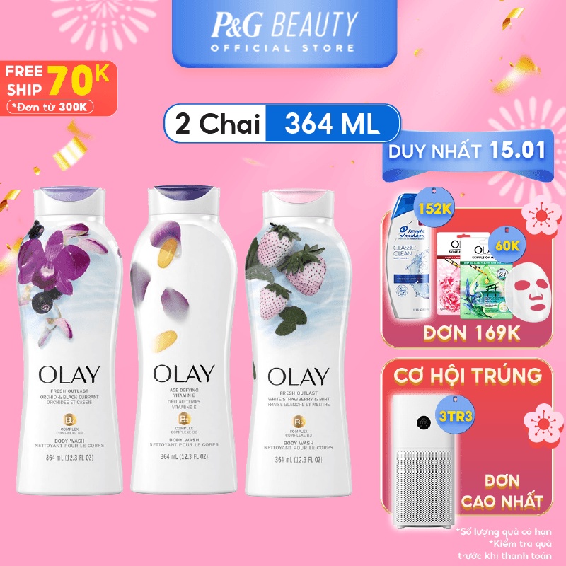 Bộ Đôi Sữa tắm Olay dưỡng da nhiều mùi hương 364ml/chai