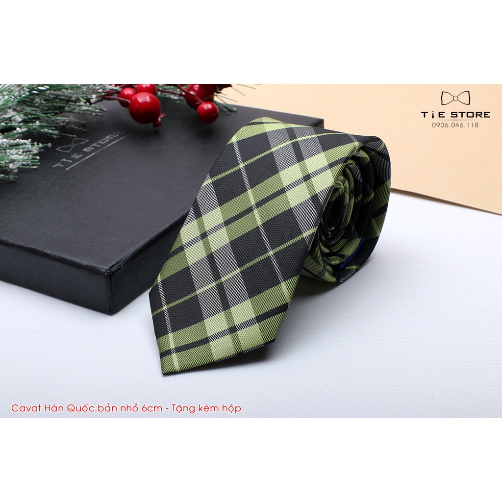 Cà Vạt Nam Bản nhỏ 6cm Màu Xanh kẻ - Cavat Hàn Quốc Dành Cho Chú rể, Công Sở Cao Cấp Full box