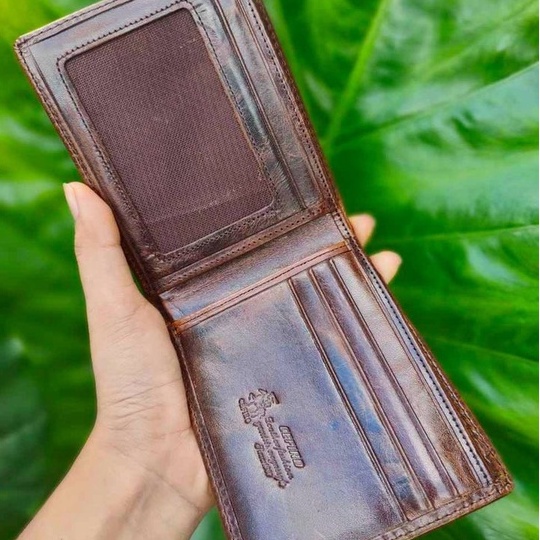 Ví Nam Da Bò Thật Họa Tiết Khóa Đồng CEFIRO Phong Cách Miền Tây Nước Mỹ LT776