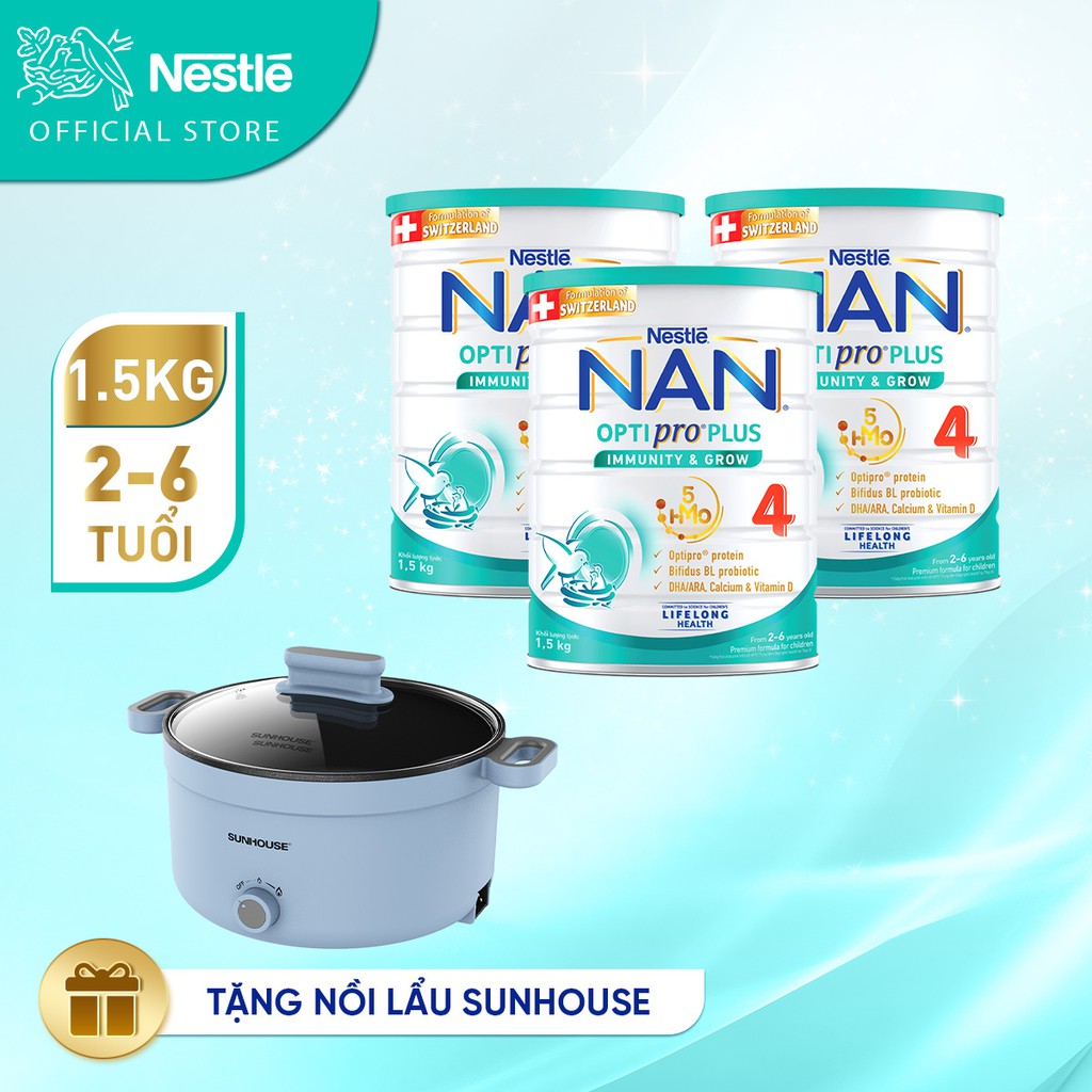 Tặng Nồi lẩu Sunhouse Bộ 3 Lon Sữa bột Nestlé NAN OPTIPRO PLUS 4 1500g với